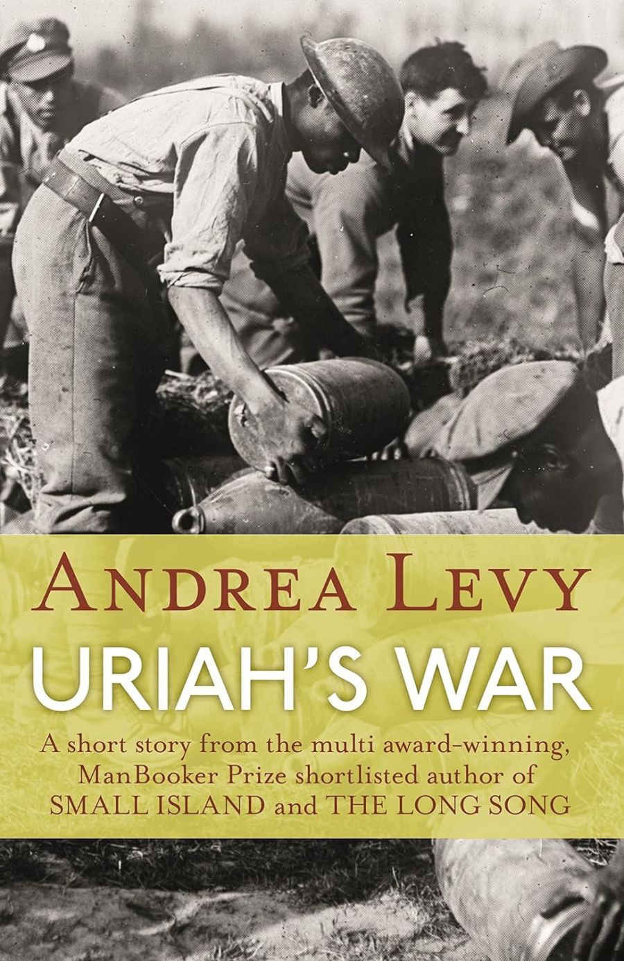 book cover with 1940s war photo of soldiers stacking munitions.